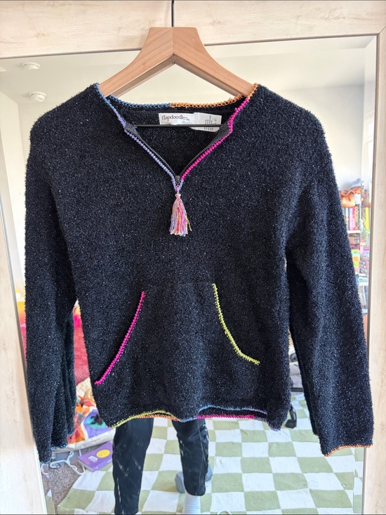 Flapdoodles Other - Flapdoodles Kids Black Pullover Sweater with Pink, Yellow & Blue Trim Tassel 10